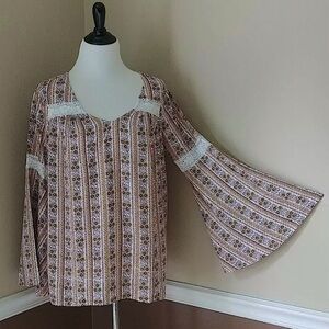 Modcloth Bell Sleeve Boho V-Neck Floral Lace Festival Hippie Top XS-Small